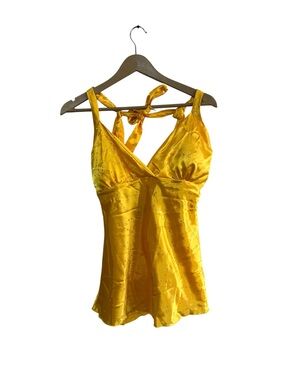 Vintage Y2K Vanity Large Yellow Glitter Babydoll Tank Top Whimsy Fairy Colorful